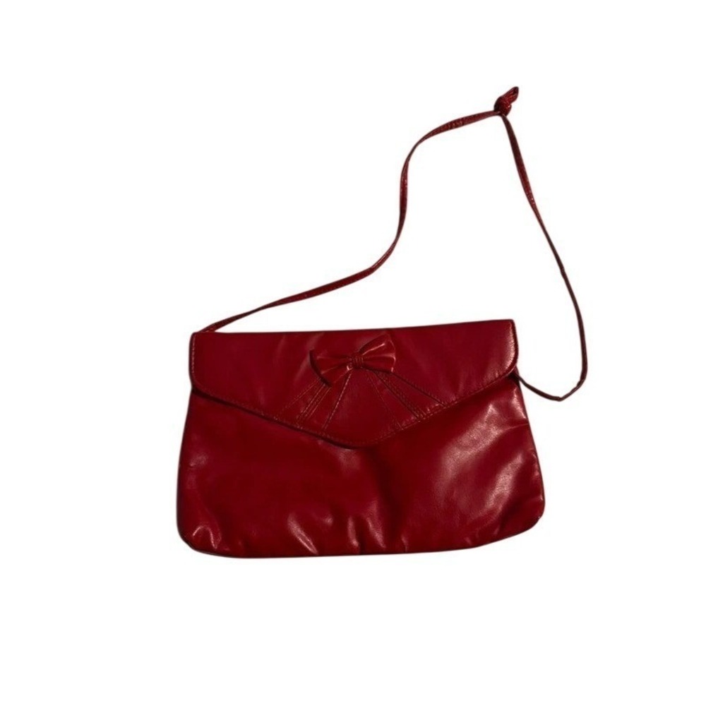 Vintage Red Bow Envelope Crossbody Clutch Bag Faux Leather Evening Prom